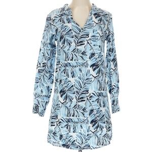 HIHO Blue Tropical Print Bananakeet 100% Linen Dress Resort Spring Break - Sz XS